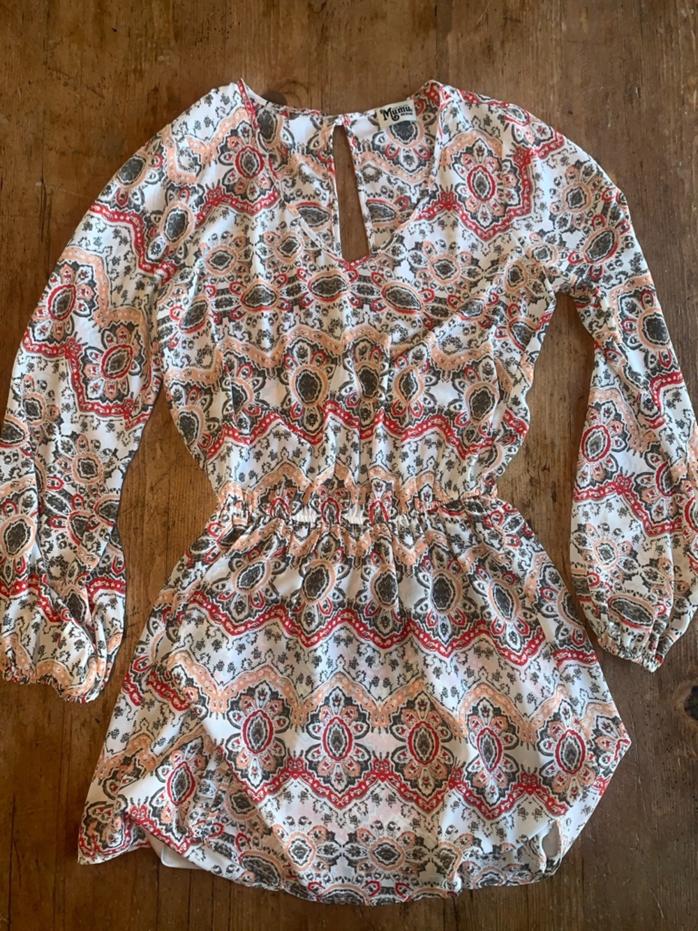 Show Me Your MuMu White Tunic with Red & Tan Medallion Print